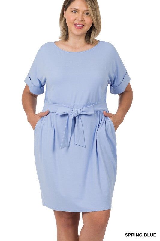 ZENANA | Plus Brushed Dty Tie-Belt Dress us.meeeshop - 