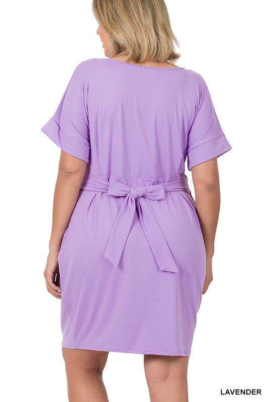 ZENANA | Plus Brushed Dty Tie-Belt Dress us.meeeshop - 