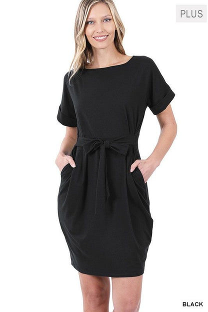 ZENANA | Plus Brushed Dty Tie-Belt Dress us.meeeshop - 