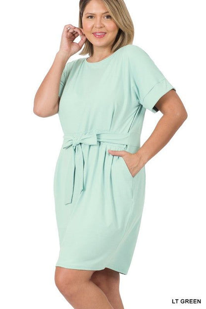 ZENANA | Plus Brushed Dty Tie-Belt Dress us.meeeshop - 