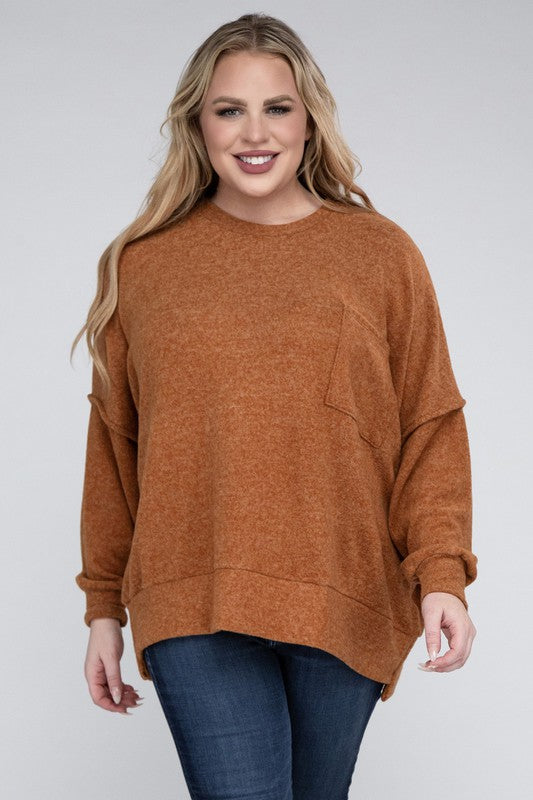 ZENANA Plus Brushed Melange Drop Shoulder Sweater | us.meeeshop