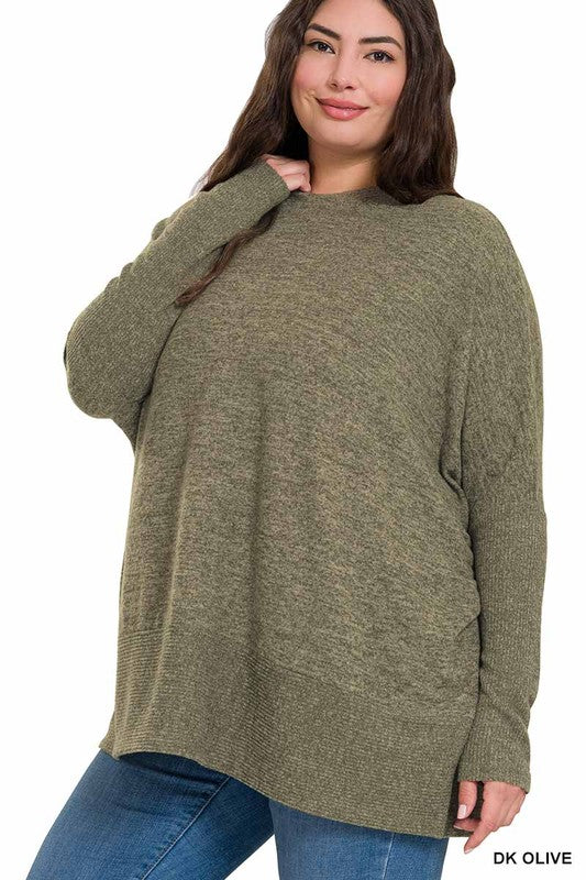 ZENANA | Plus Brushed Melange Hacci Oversized Sweater | us.meeeshop