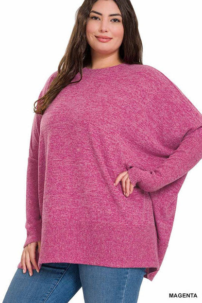 ZENANA | Plus Brushed Melange Hacci Oversized Sweater | us.meeeshop