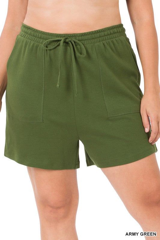 ZENANA | Plus Cotton Drawstring Waist Shorts us.meeeshop - 