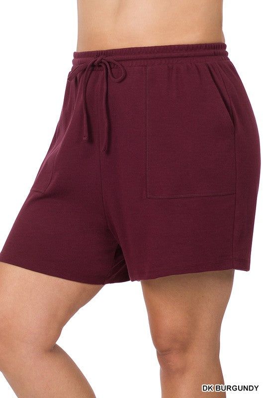 ZENANA | Plus Cotton Drawstring Waist Shorts us.meeeshop - 