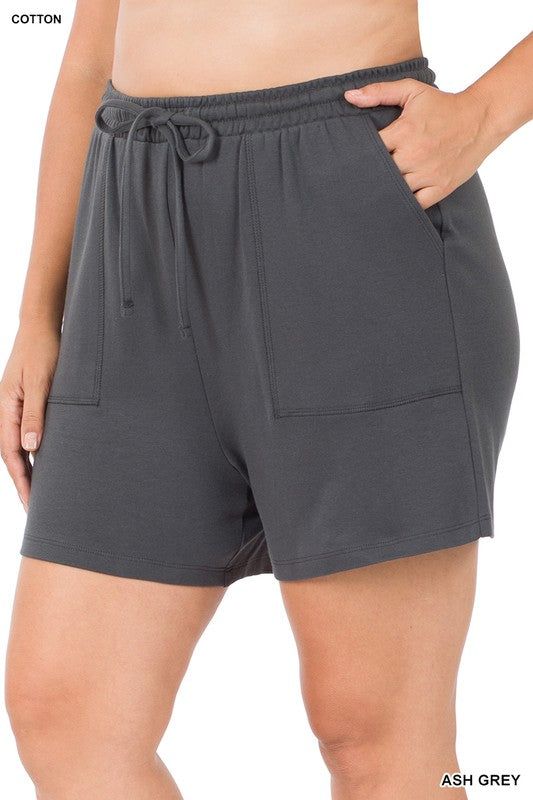 ZENANA | Plus Cotton Drawstring Waist Shorts us.meeeshop - 