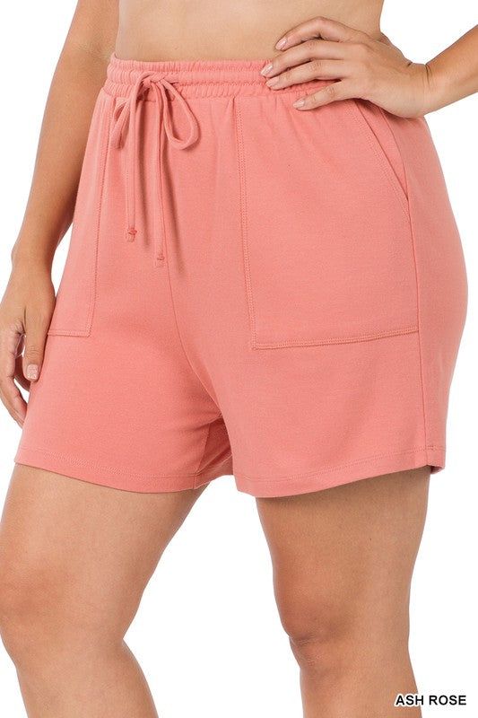 ZENANA | Plus Cotton Drawstring Waist Shorts us.meeeshop - Shorts