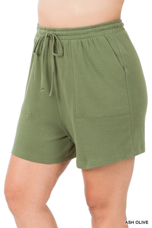 ZENANA | Plus Cotton Drawstring Waist Shorts us.meeeshop - 