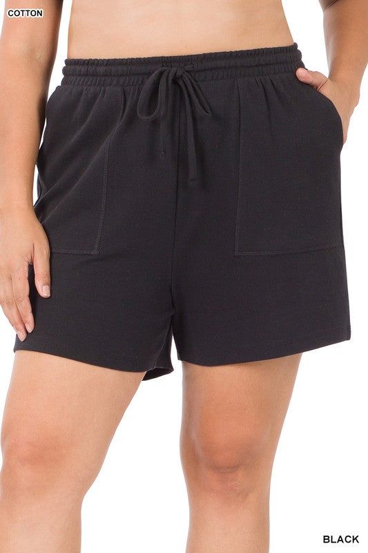 ZENANA | Plus Cotton Drawstring Waist Shorts us.meeeshop - 