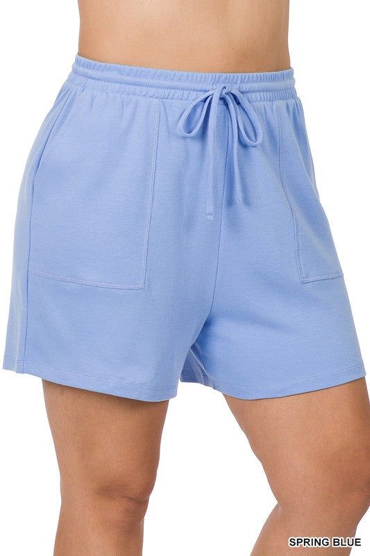 ZENANA | Plus Cotton Drawstring Waist Shorts us.meeeshop - 