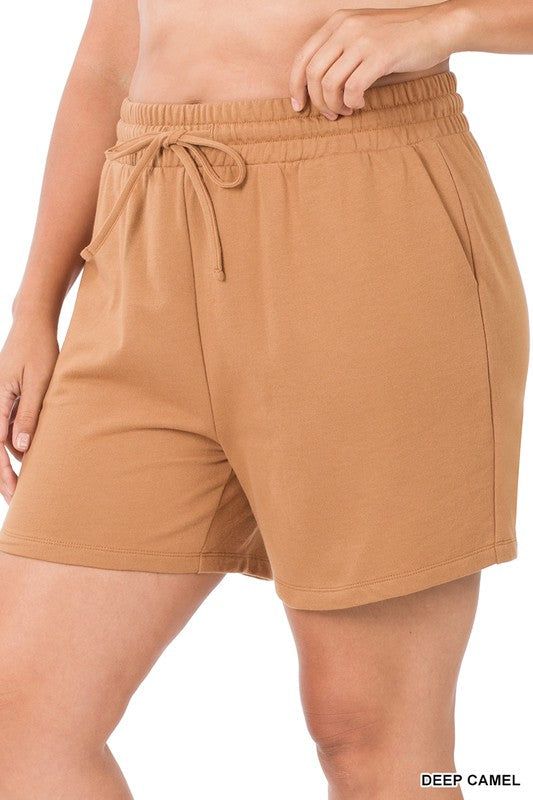 ZENANA | Plus French Terry Drawstring Waist Shorts us.meeeshop - 