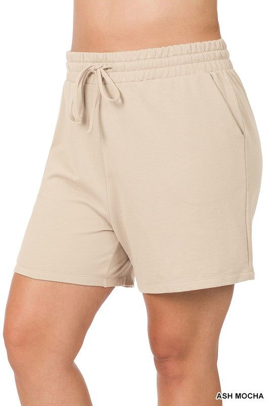 ZENANA | Plus French Terry Drawstring Waist Shorts us.meeeshop - 