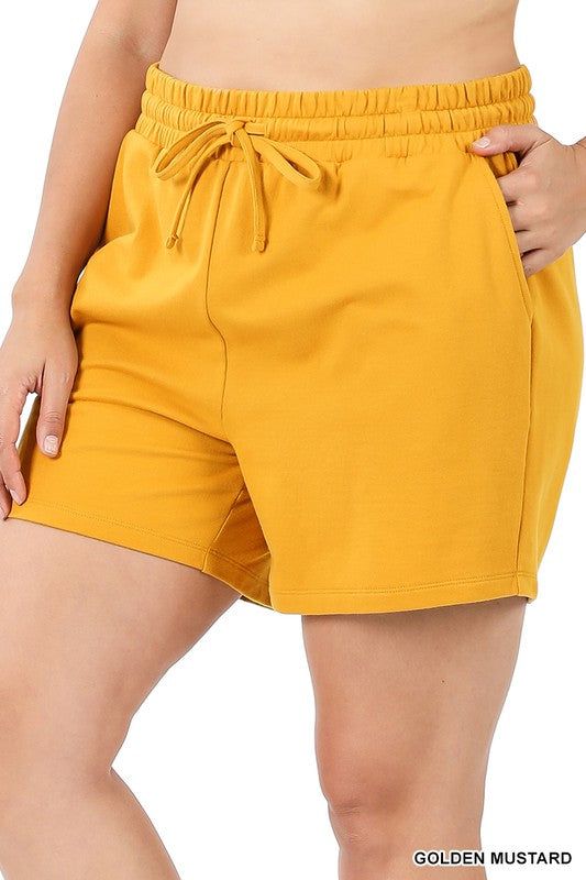 ZENANA | Plus French Terry Drawstring Waist Shorts us.meeeshop - 