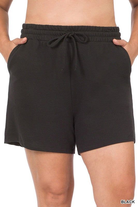 ZENANA | Plus French Terry Drawstring Waist Shorts us.meeeshop - 