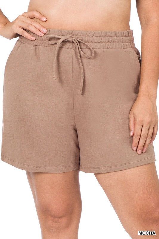 ZENANA | Plus French Terry Drawstring Waist Shorts us.meeeshop - Shorts