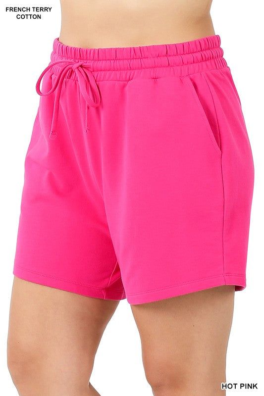 ZENANA | Plus French Terry Drawstring Waist Shorts us.meeeshop - 