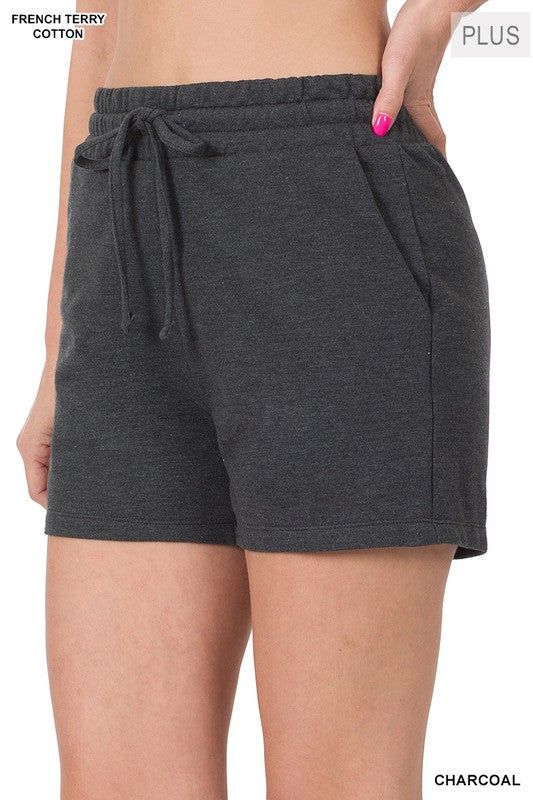 ZENANA | Plus French Terry Drawstring Waist Shorts us.meeeshop - 