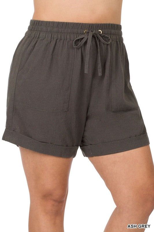 ZENANA | Plus Linen Drawstring Waist Shorts With Pockets us.meeeshop - 