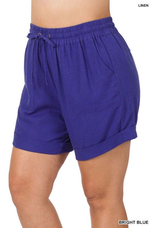 ZENANA | Plus Linen Drawstring Waist Shorts With Pockets us.meeeshop - 