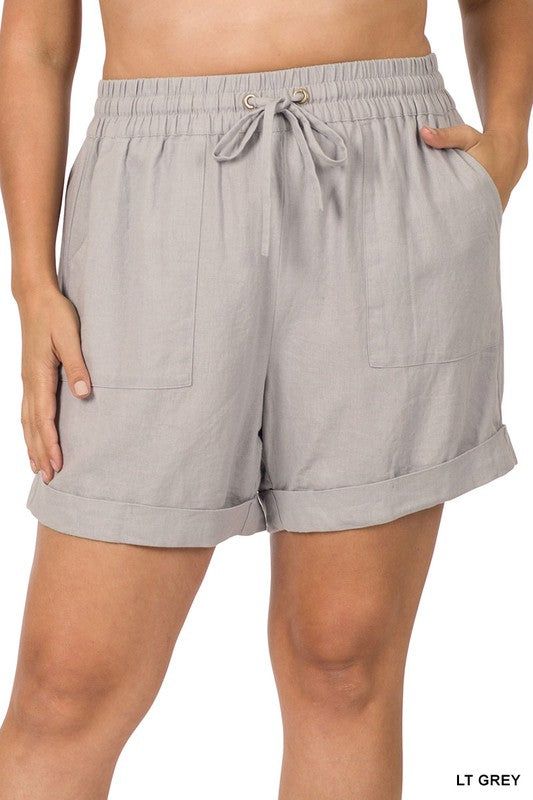 ZENANA | Plus Linen Drawstring Waist Shorts With Pockets us.meeeshop - 