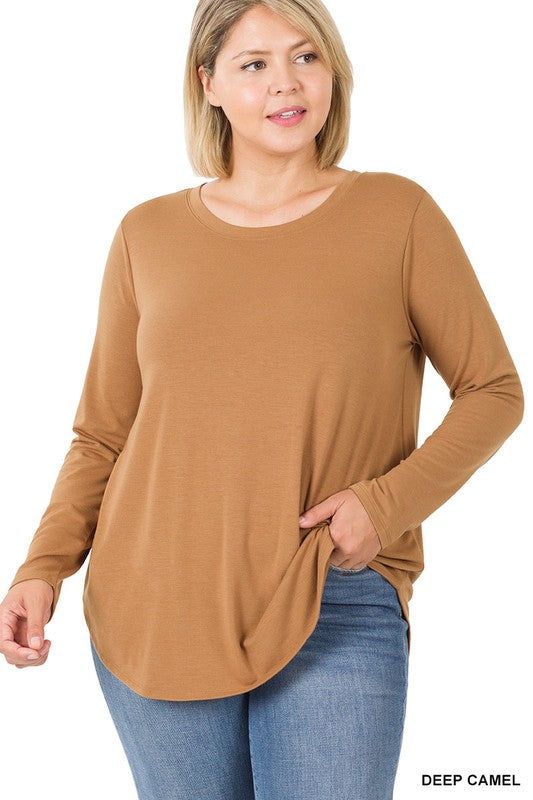 ZENANA | Plus Long Sleeve Round Neck Round Hem Top us.meeeshop - Shirts & Tops