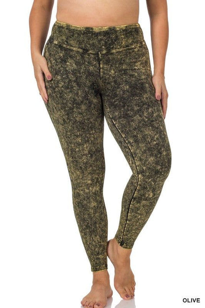 ZENANA | Plus Mineral Washed Wide Waistband Yoga Leggings us.meeeshop - 