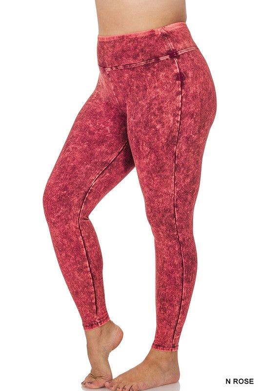 ZENANA | Plus Mineral Washed Wide Waistband Yoga Leggings us.meeeshop - 