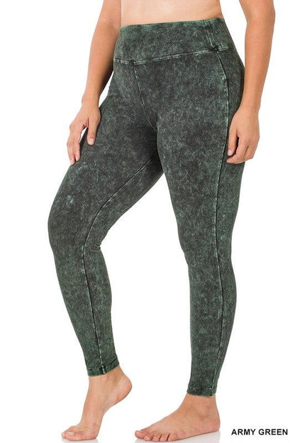 ZENANA | Plus Mineral Washed Wide Waistband Yoga Leggings us.meeeshop - 