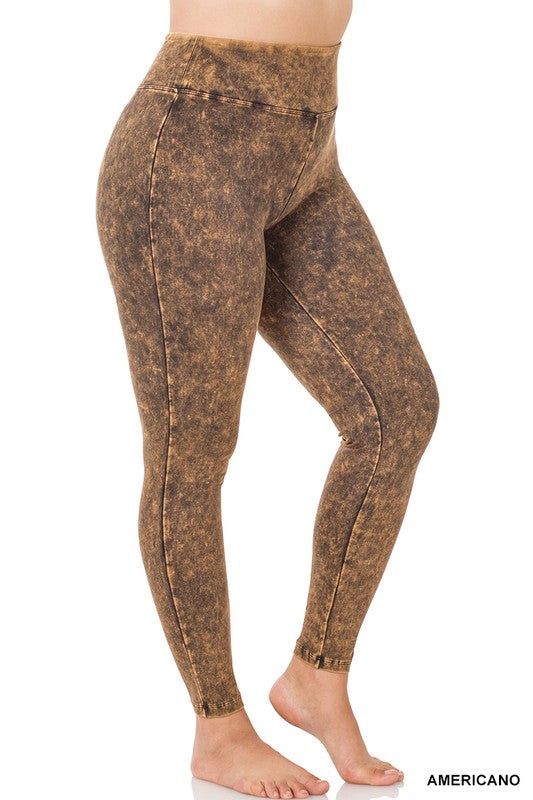 ZENANA | Plus Mineral Washed Wide Waistband Yoga Leggings us.meeeshop - 