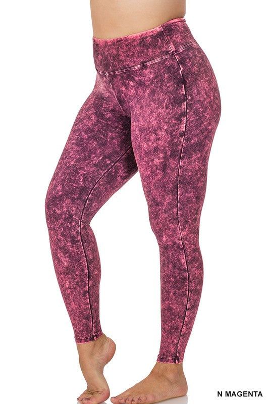 ZENANA | Plus Mineral Washed Wide Waistband Yoga Leggings us.meeeshop - 