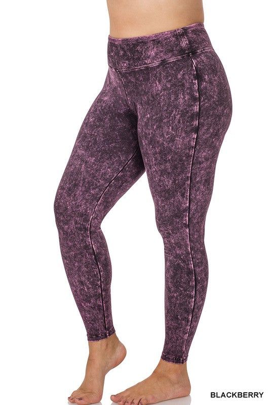 ZENANA | Plus Mineral Washed Wide Waistband Yoga Leggings us.meeeshop - 