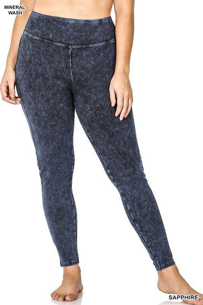 ZENANA | Plus Mineral Washed Wide Waistband Yoga Leggings us.meeeshop - 