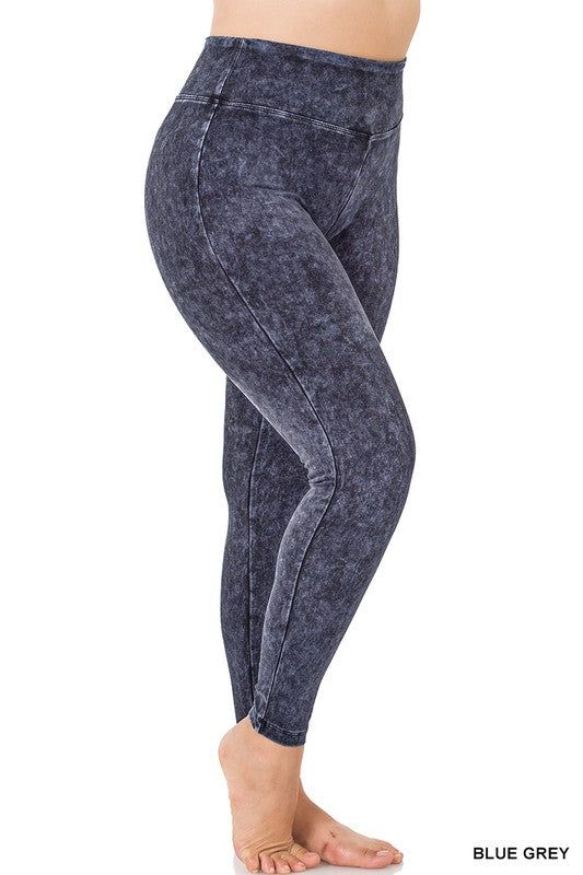 ZENANA | Plus Mineral Washed Wide Waistband Yoga Leggings us.meeeshop - 