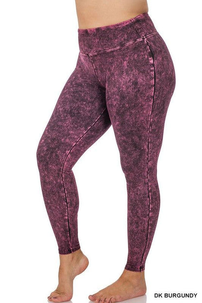 ZENANA | Plus Mineral Washed Wide Waistband Yoga Leggings us.meeeshop - 