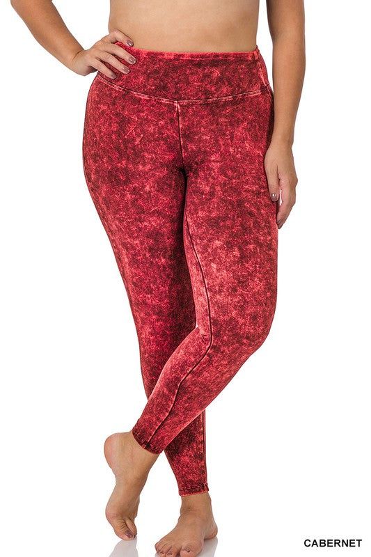 ZENANA | Plus Mineral Washed Wide Waistband Yoga Leggings us.meeeshop - 