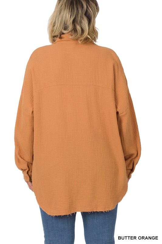 ZENANA | Plus Oversized Raw Edge Shirt us.meeeshop - 