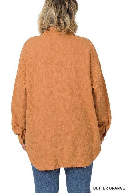 ZENANA | Plus Oversized Raw Edge Shirt us.meeeshop - 