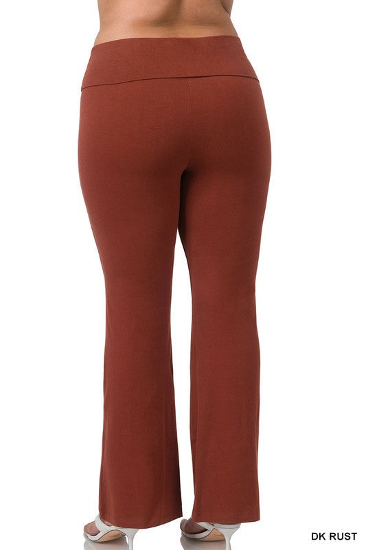 ZENANA | Plus Premium Cotton Fold Over Yoga Flare Pants | us.meeeshop