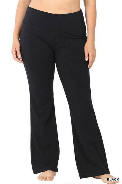 ZENANA | Plus Premium Cotton Fold Over Yoga Flare Pants us.meeeshop - Activewear