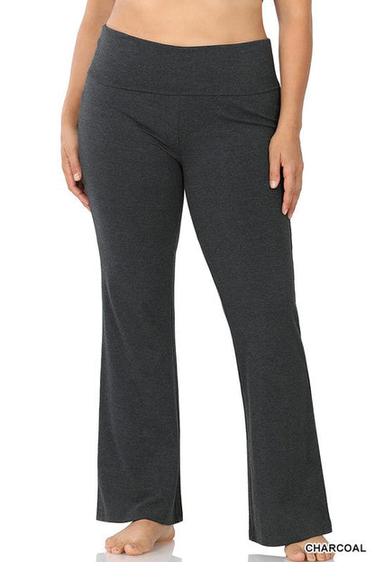 ZENANA | Plus Premium Cotton Fold Over Yoga Flare Pants | us.meeeshop