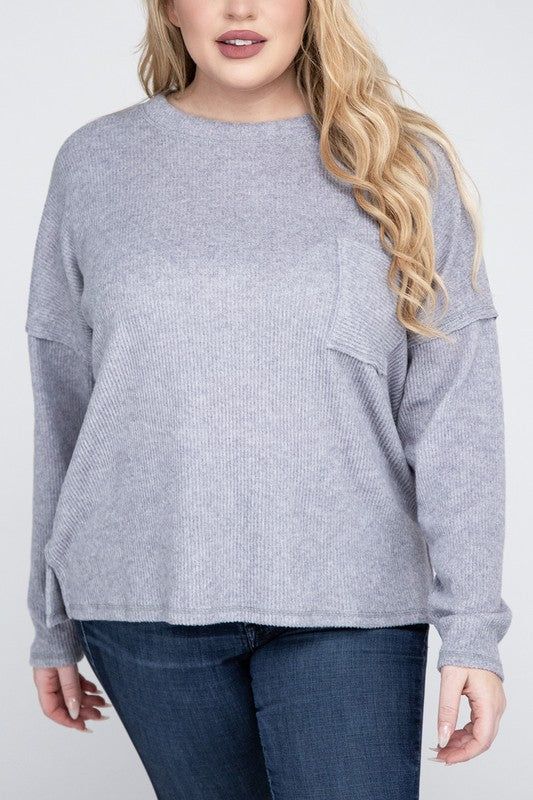 ZENANA Plus Ribbed Brushed Melange Hacci Sweater us.meeeshop - 