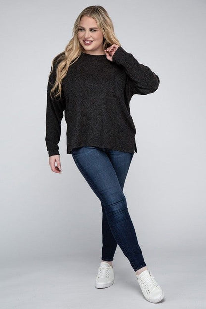 ZENANA Plus Ribbed Brushed Melange Hacci Sweater us.meeeshop - 