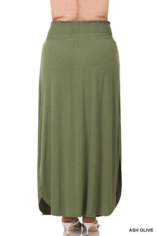 Plus Smocked Waist Side Slit Maxi Skirt | us.meeeshop