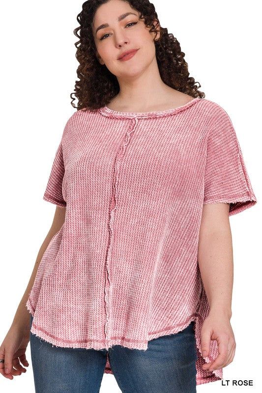 ZENANA | Plus Washed Baby Waffle Short Sleeve Top us.meeeshop - 