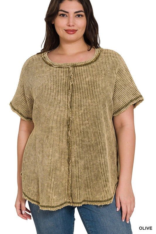 ZENANA | Plus Washed Baby Waffle Short Sleeve Top us.meeeshop - 