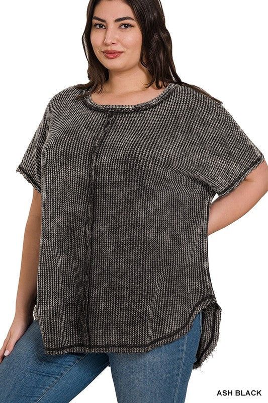 ZENANA | Plus Washed Baby Waffle Short Sleeve Top us.meeeshop - 