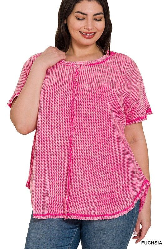 ZENANA | Plus Washed Baby Waffle Short Sleeve Top us.meeeshop - 