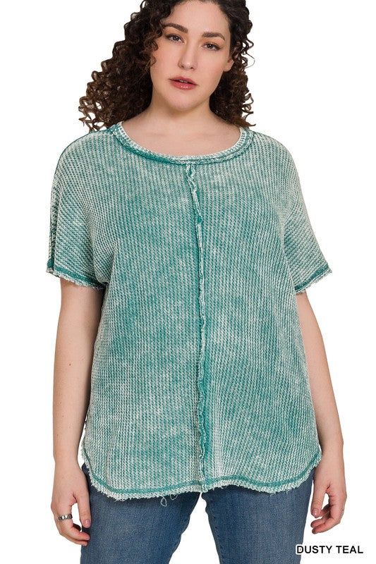 ZENANA | Plus Washed Baby Waffle Short Sleeve Top us.meeeshop - 