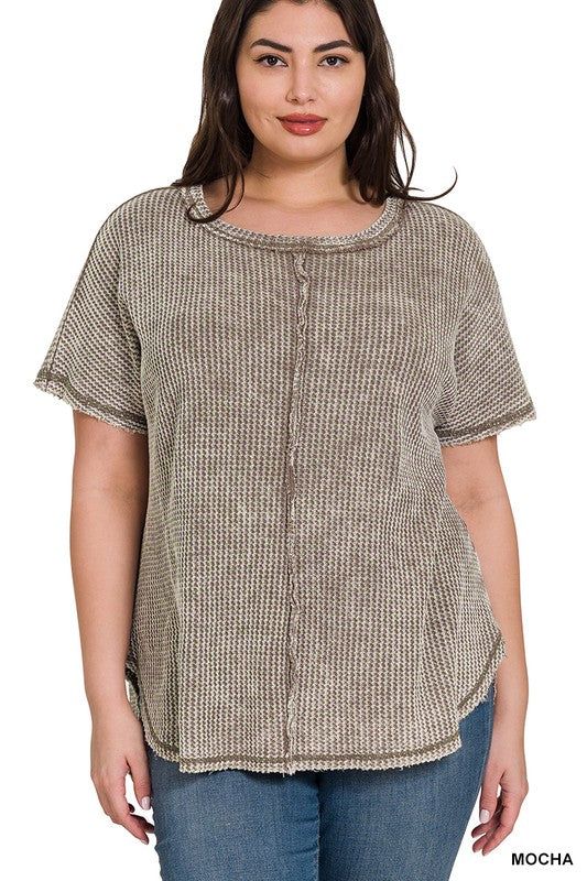 ZENANA | Plus Washed Baby Waffle Short Sleeve Top us.meeeshop - 