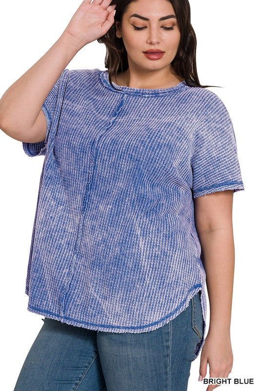 ZENANA | Plus Washed Baby Waffle Short Sleeve Top us.meeeshop - 